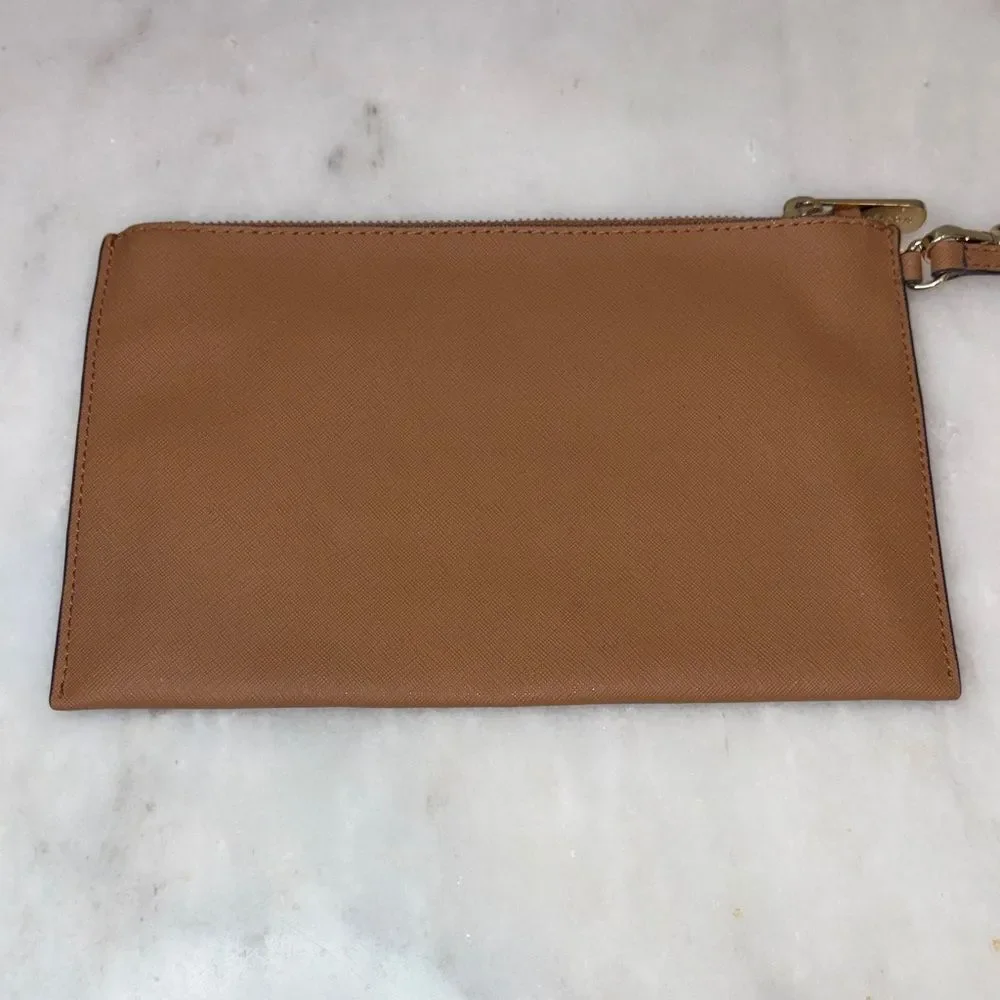 Michael Kors  Pouch Clutch Wristlet Jet Set Travel Large Pebbled Brown Leather